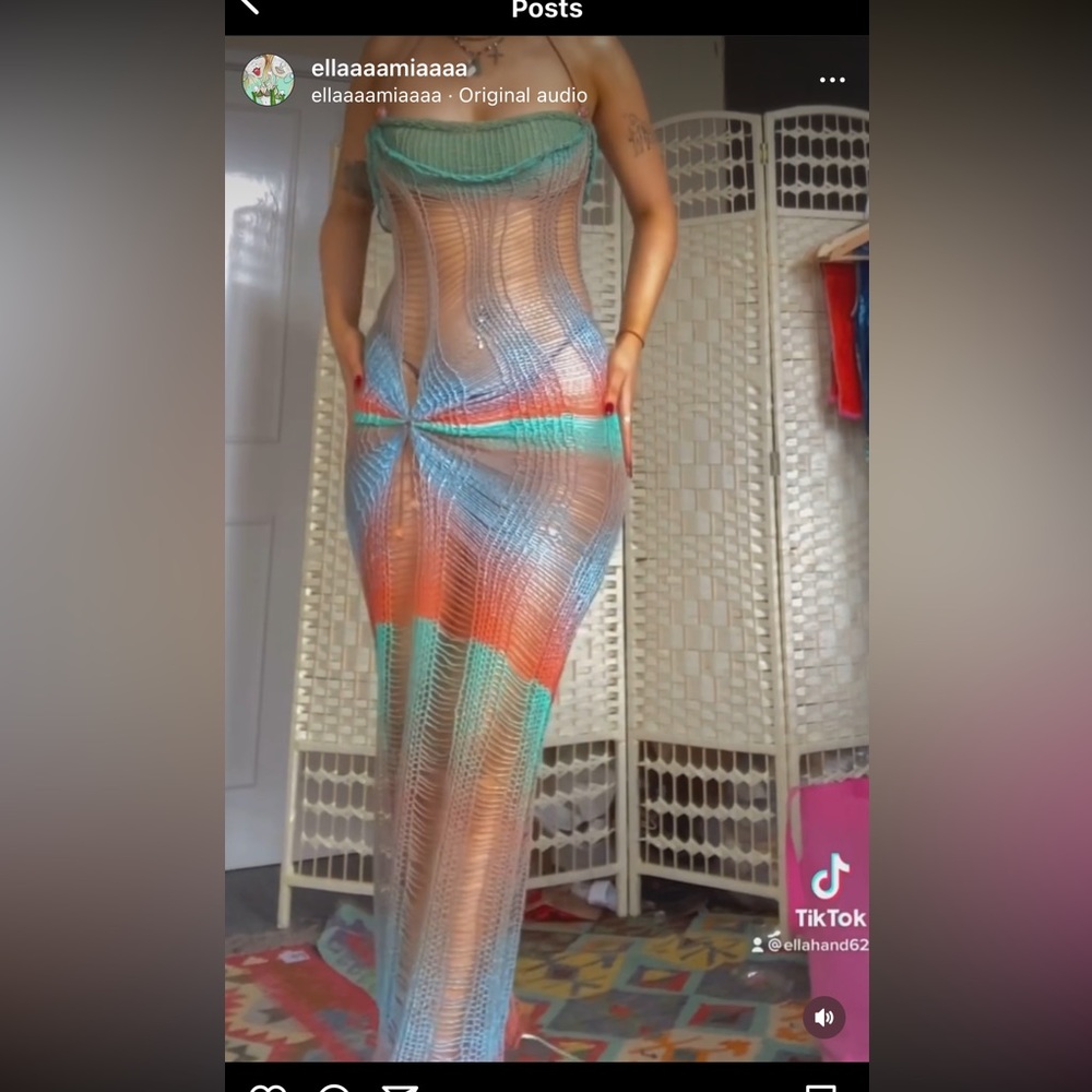 Multicolor hand knitted maxi dress